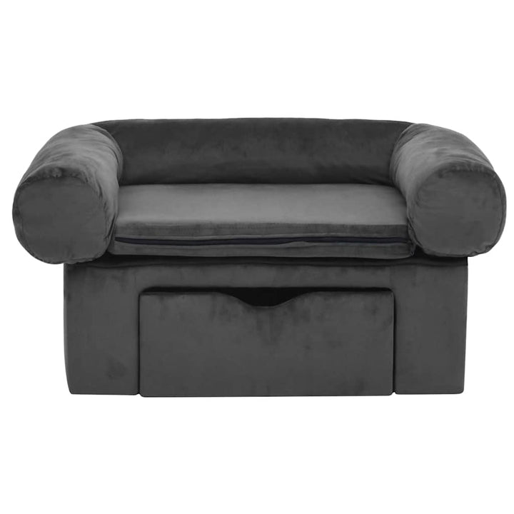 hundesofa med skuffe 75x50x38 cm plys mørkegrå
