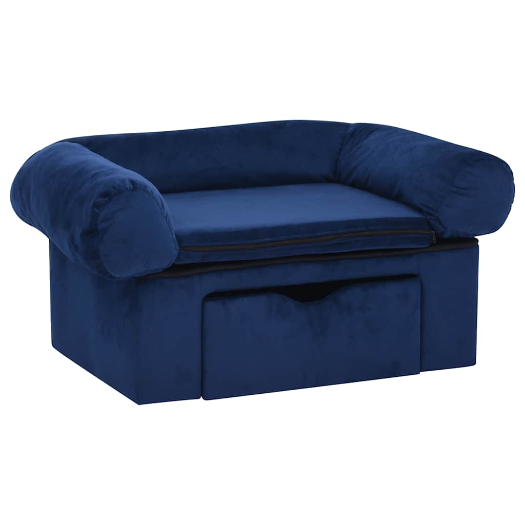 hundesofa med skuffe 75x50x38 cm plys blå