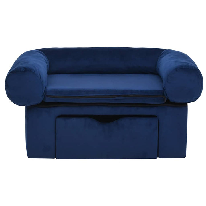 hundesofa med skuffe 75x50x38 cm plys blå