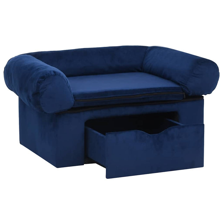 hundesofa med skuffe 75x50x38 cm plys blå