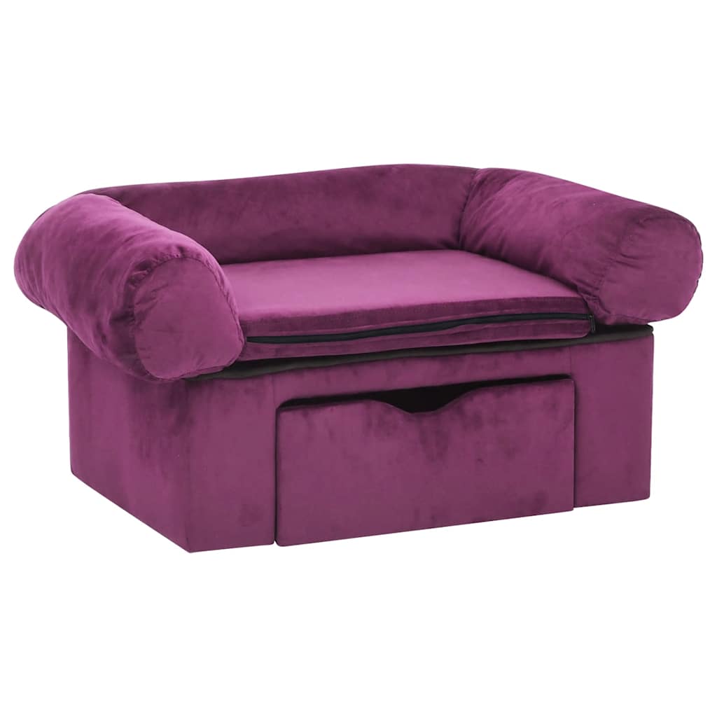 hundesofa med skuffe 75x50x38 cm plys bordeauxfarvet