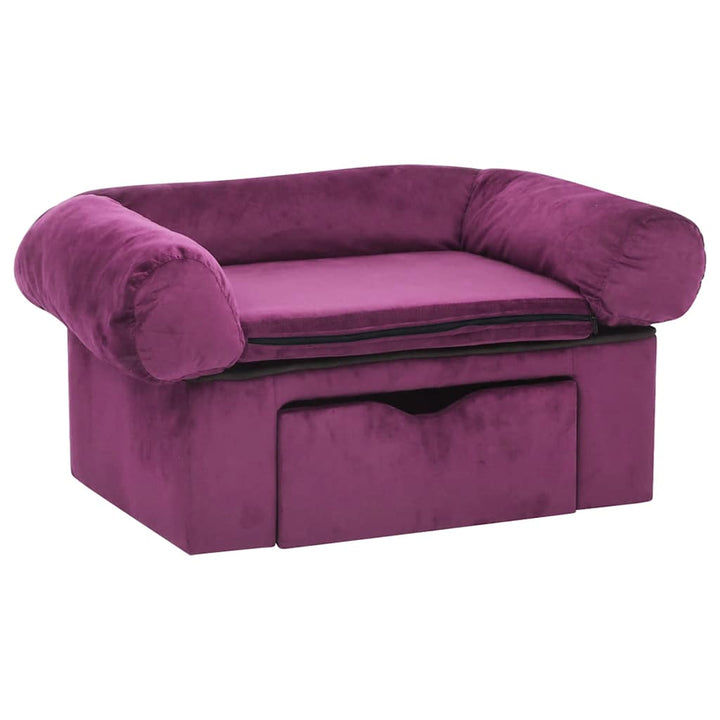 hundesofa med skuffe 75x50x38 cm plys bordeauxfarvet