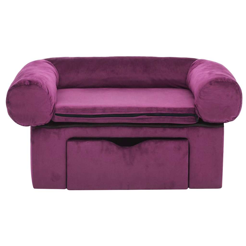 hundesofa med skuffe 75x50x38 cm plys bordeauxfarvet