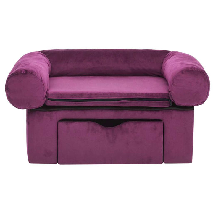 hundesofa med skuffe 75x50x38 cm plys bordeauxfarvet