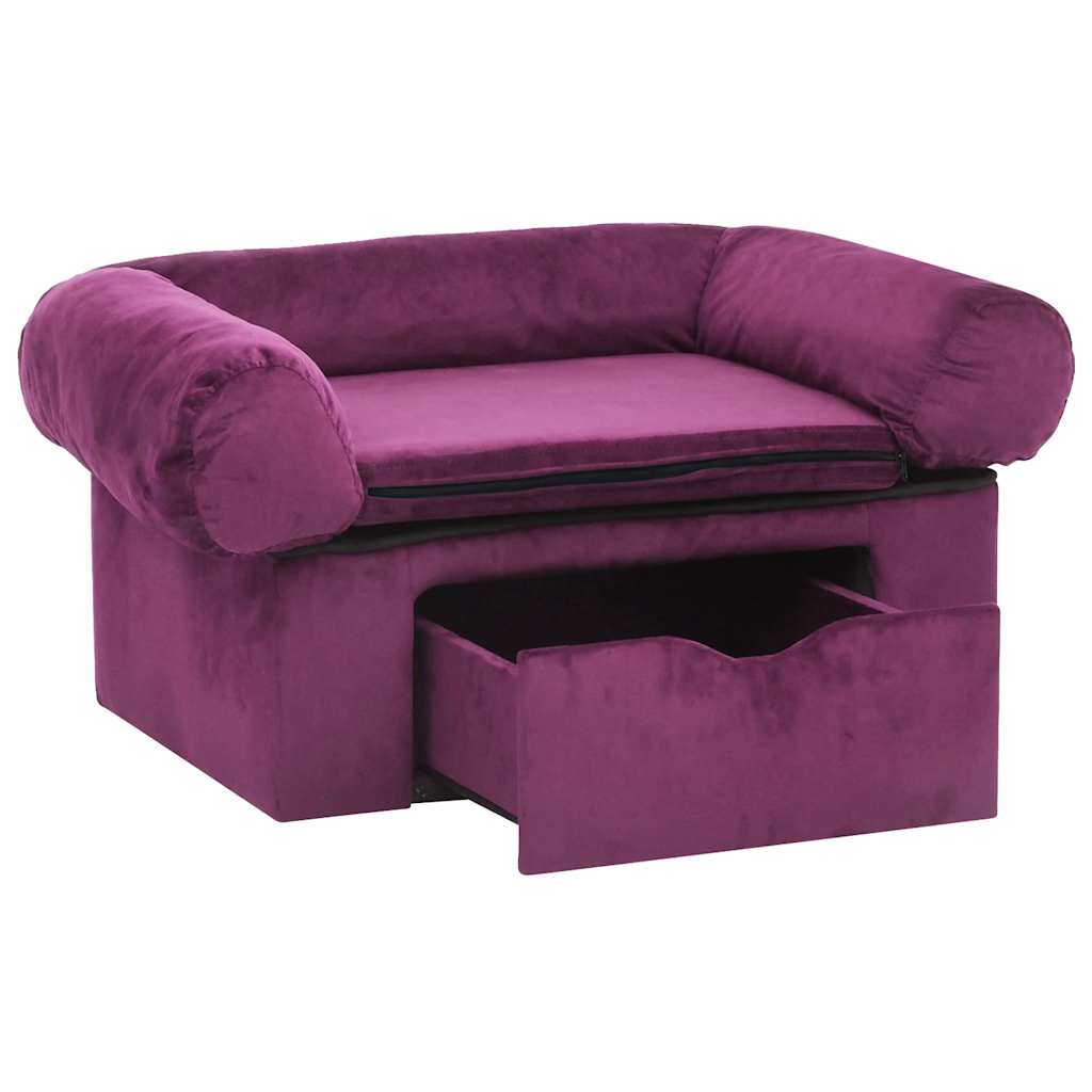 hundesofa med skuffe 75x50x38 cm plys bordeauxfarvet