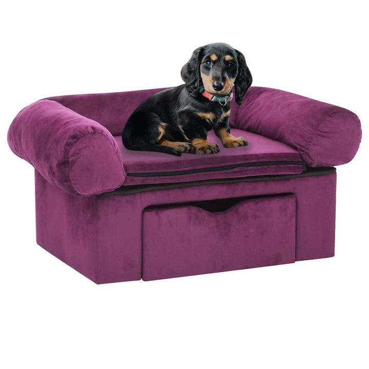 hundesofa med skuffe 75x50x38 cm plys bordeauxfarvet