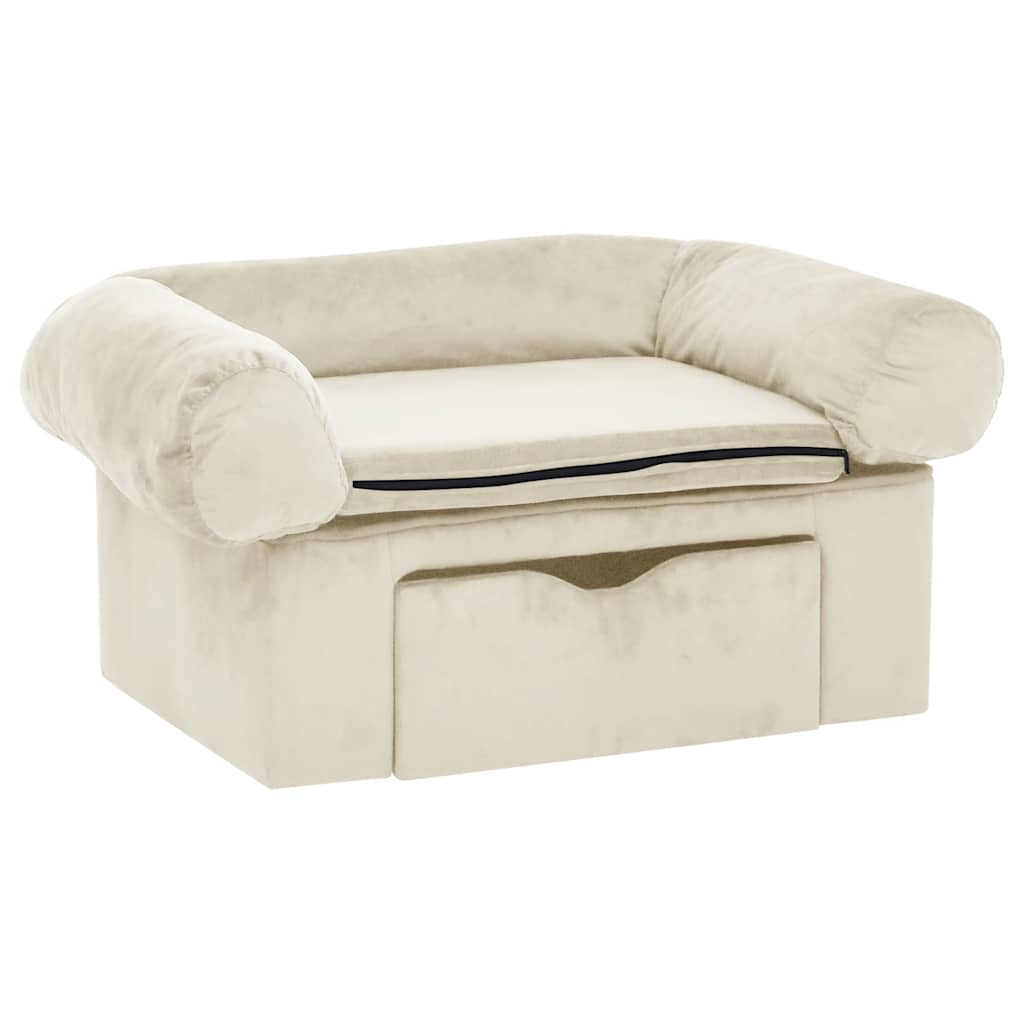 hundesofa med skuffe 75x50x38 cm plys cremefarvet