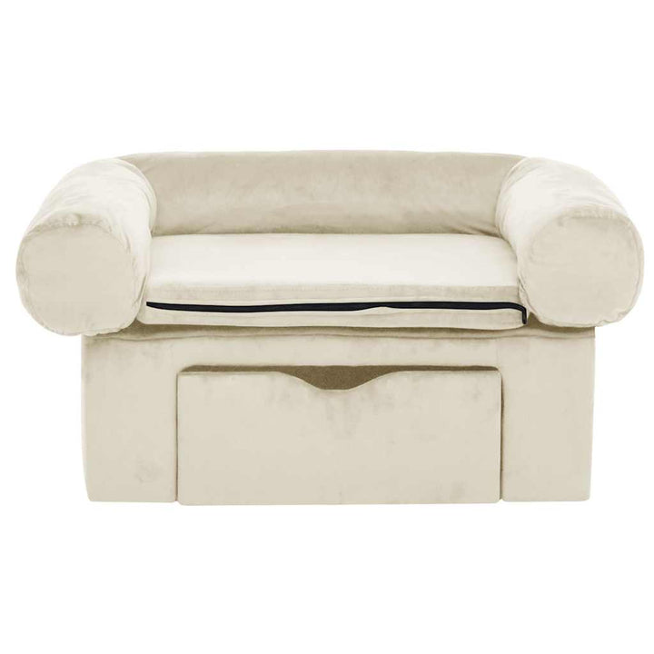 hundesofa med skuffe 75x50x38 cm plys cremefarvet