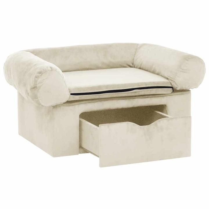 hundesofa med skuffe 75x50x38 cm plys cremefarvet