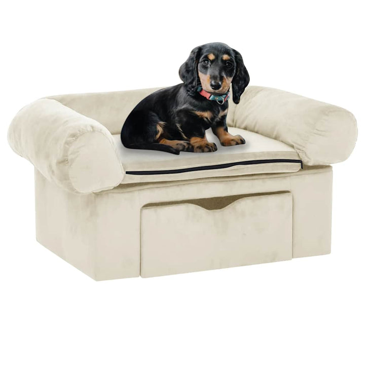 hundesofa med skuffe 75x50x38 cm plys cremefarvet