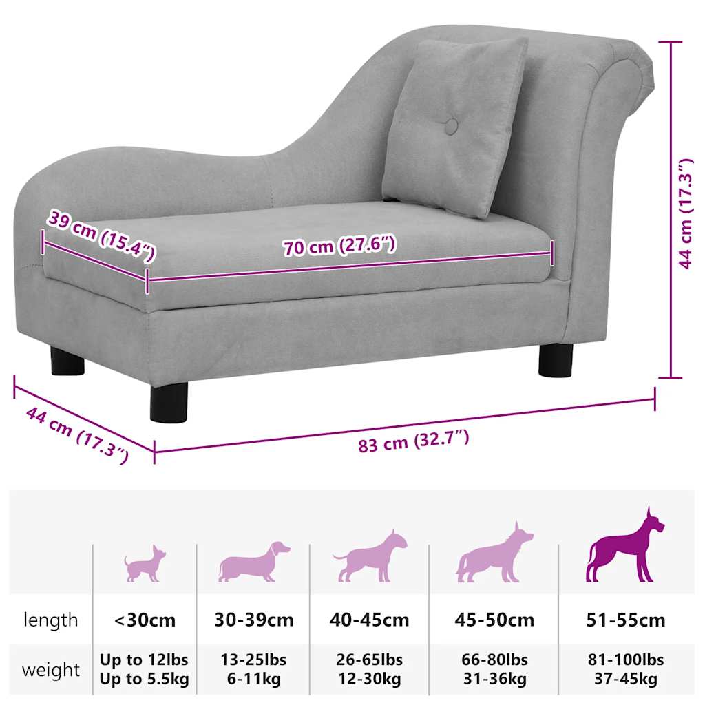 hundesofa med pude 83x44x44 cm plys grå