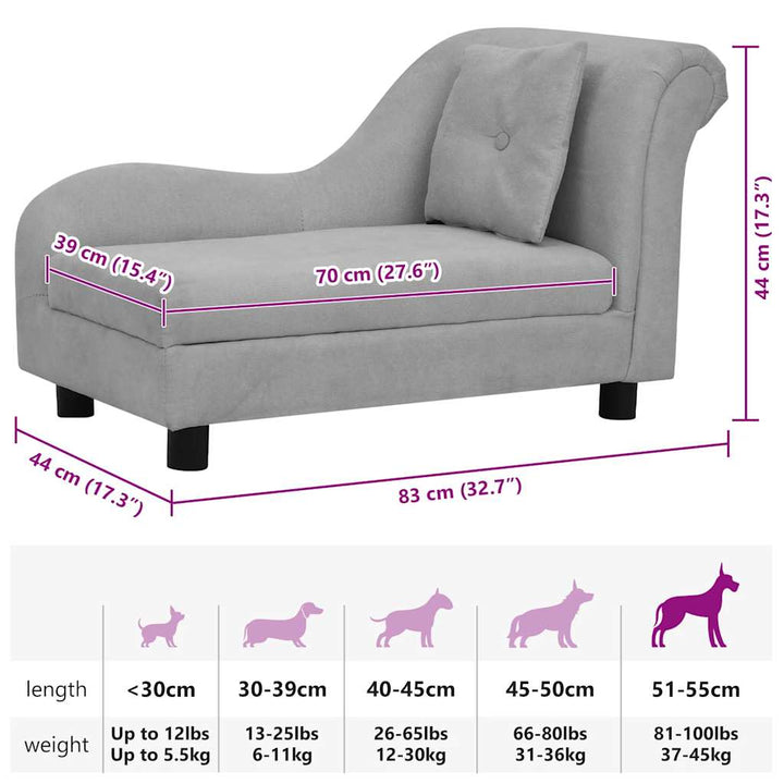 hundesofa med pude 83x44x44 cm plys grå