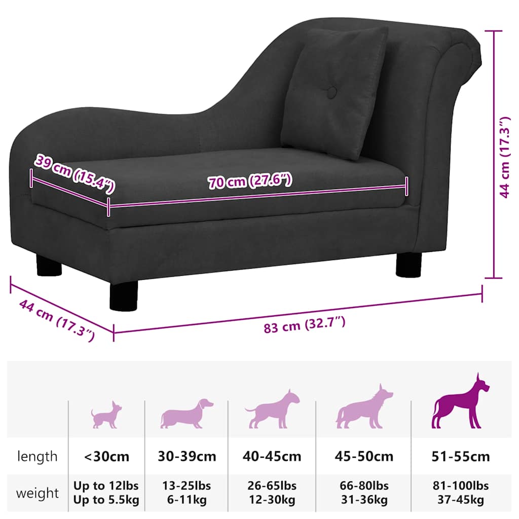 hundesofa med pude 83x44x44 cm plys sort