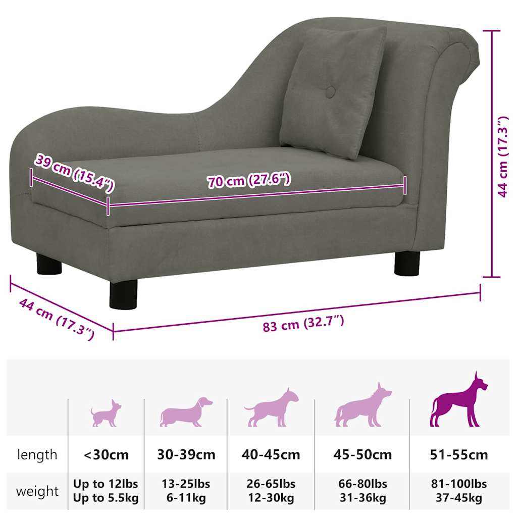 hundesofa med pude 83x44x44 cm plys mørkegrå