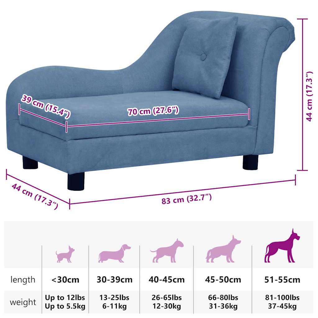 hundesofa med pude 83x44x44 cm plys blå