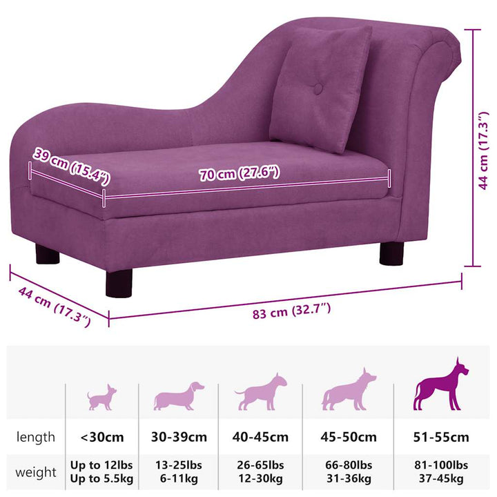 hundesofa med pude 83x44x44 cm plys bordeauxfarvet