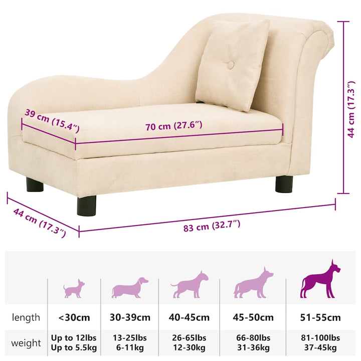 hundesofa med pude 83x44x44 cm plys cremefarvet