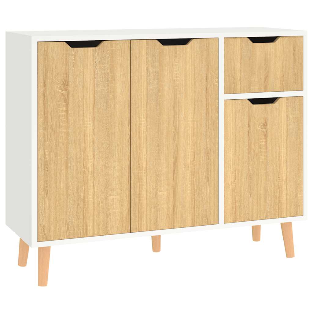 skænk 90x30x72 cm konstrueret træ hvid og sonoma-eg