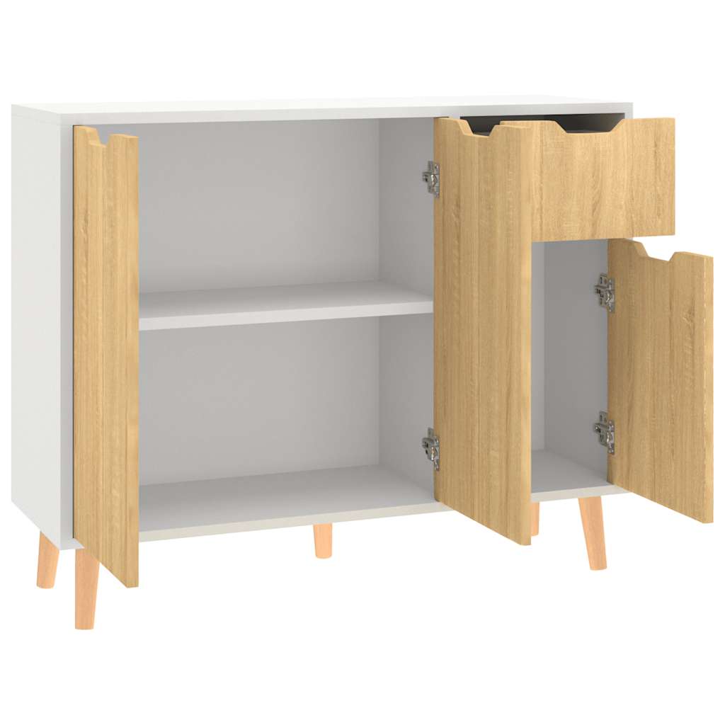 skænk 90x30x72 cm konstrueret træ hvid og sonoma-eg