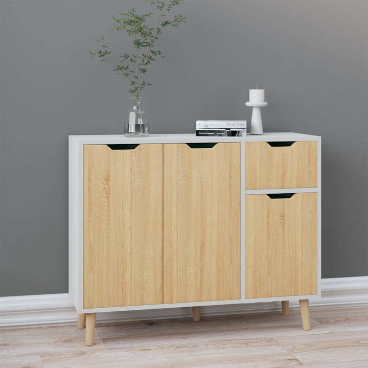 skænk 90x30x72 cm konstrueret træ hvid og sonoma-eg