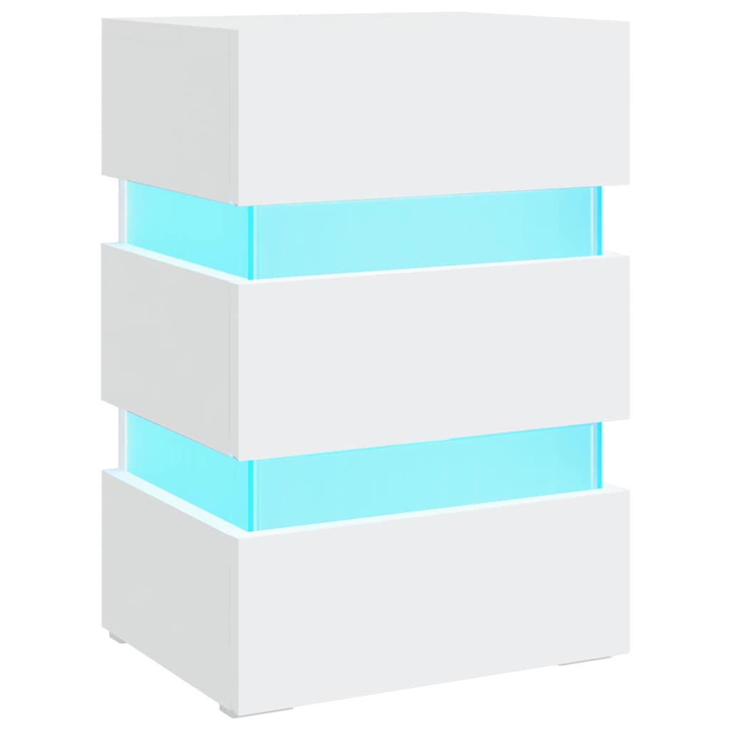 sengebord med LED 45x35x67 cm konstrueret træ hvid