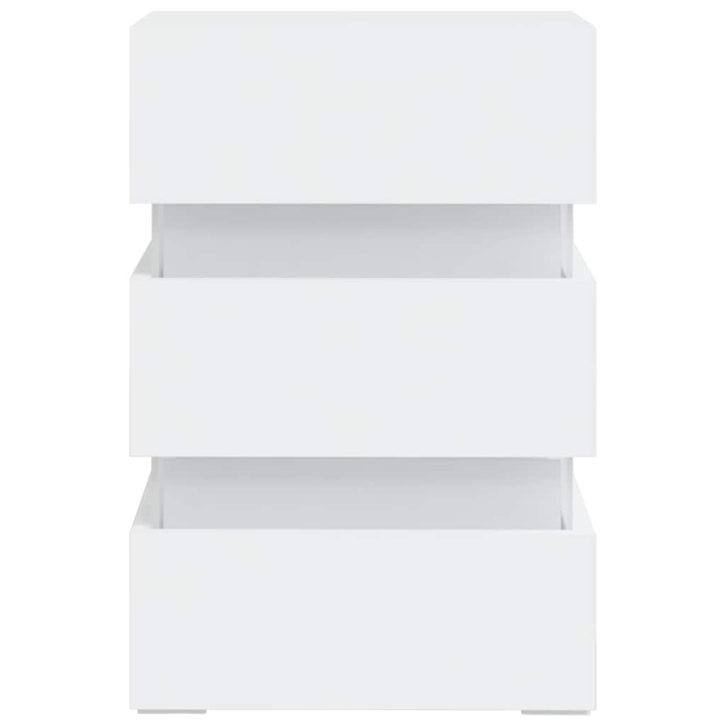 sengebord med LED 45x35x67 cm konstrueret træ hvid