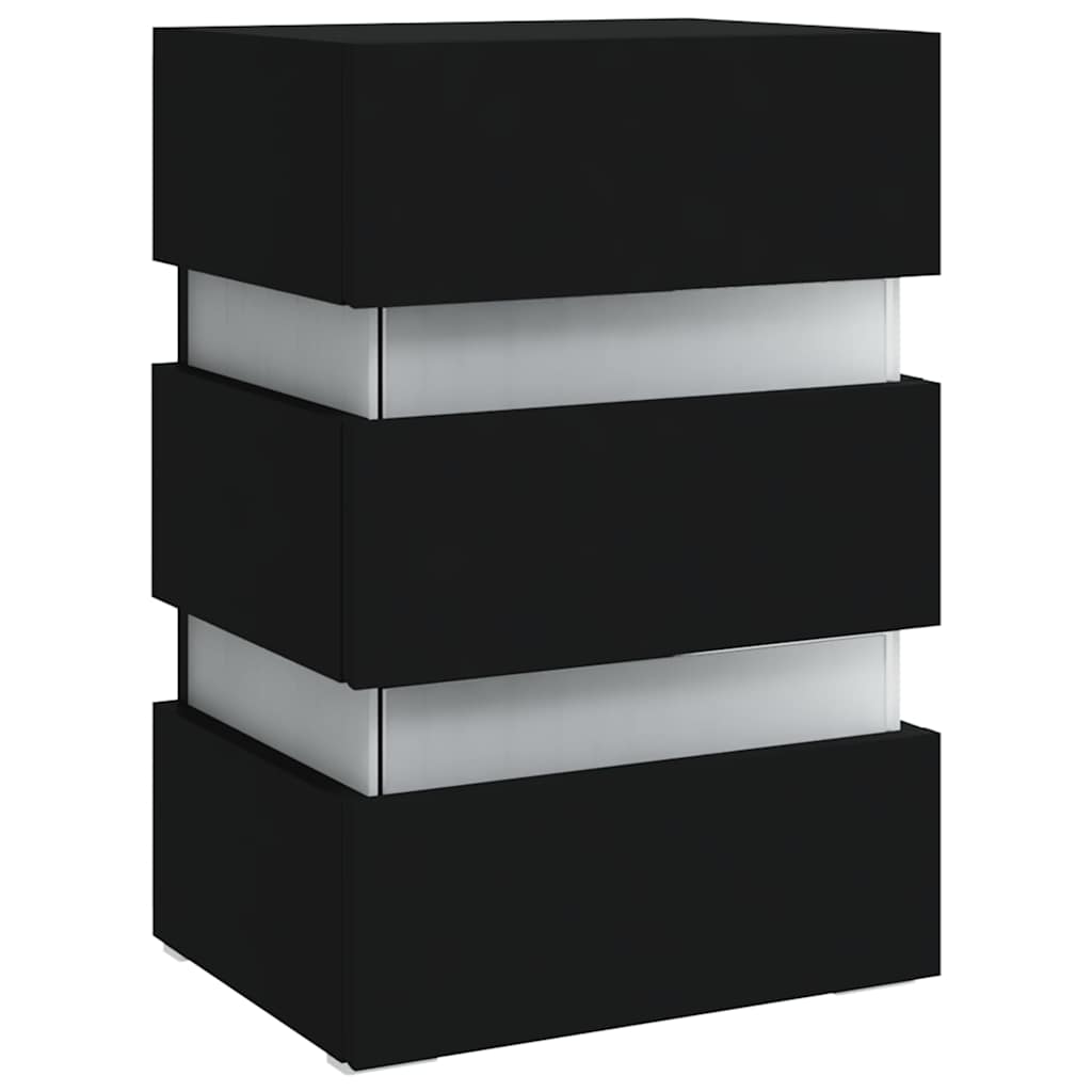 sengebord med LED 45x35x67 cm konstrueret træ sort