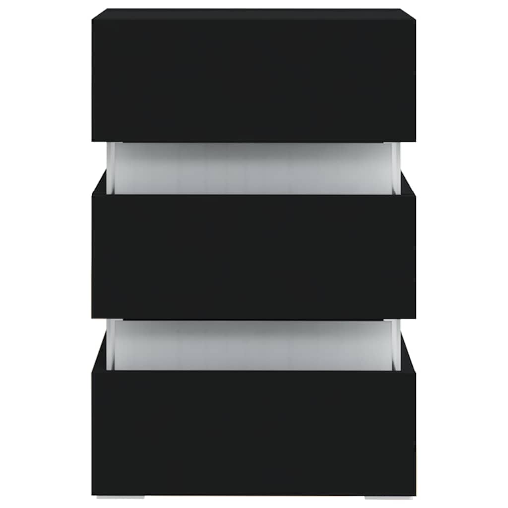 sengebord med LED 45x35x67 cm konstrueret træ sort