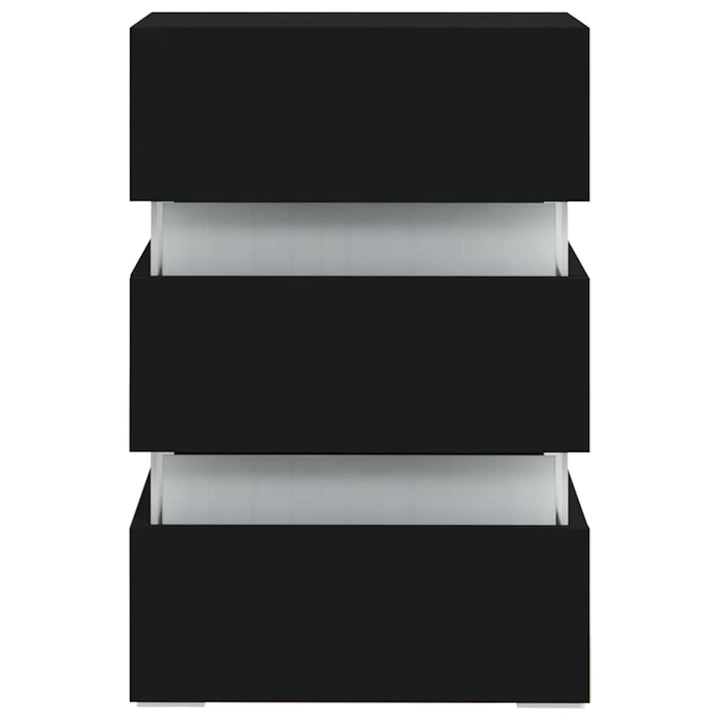 sengebord med LED 45x35x67 cm konstrueret træ sort