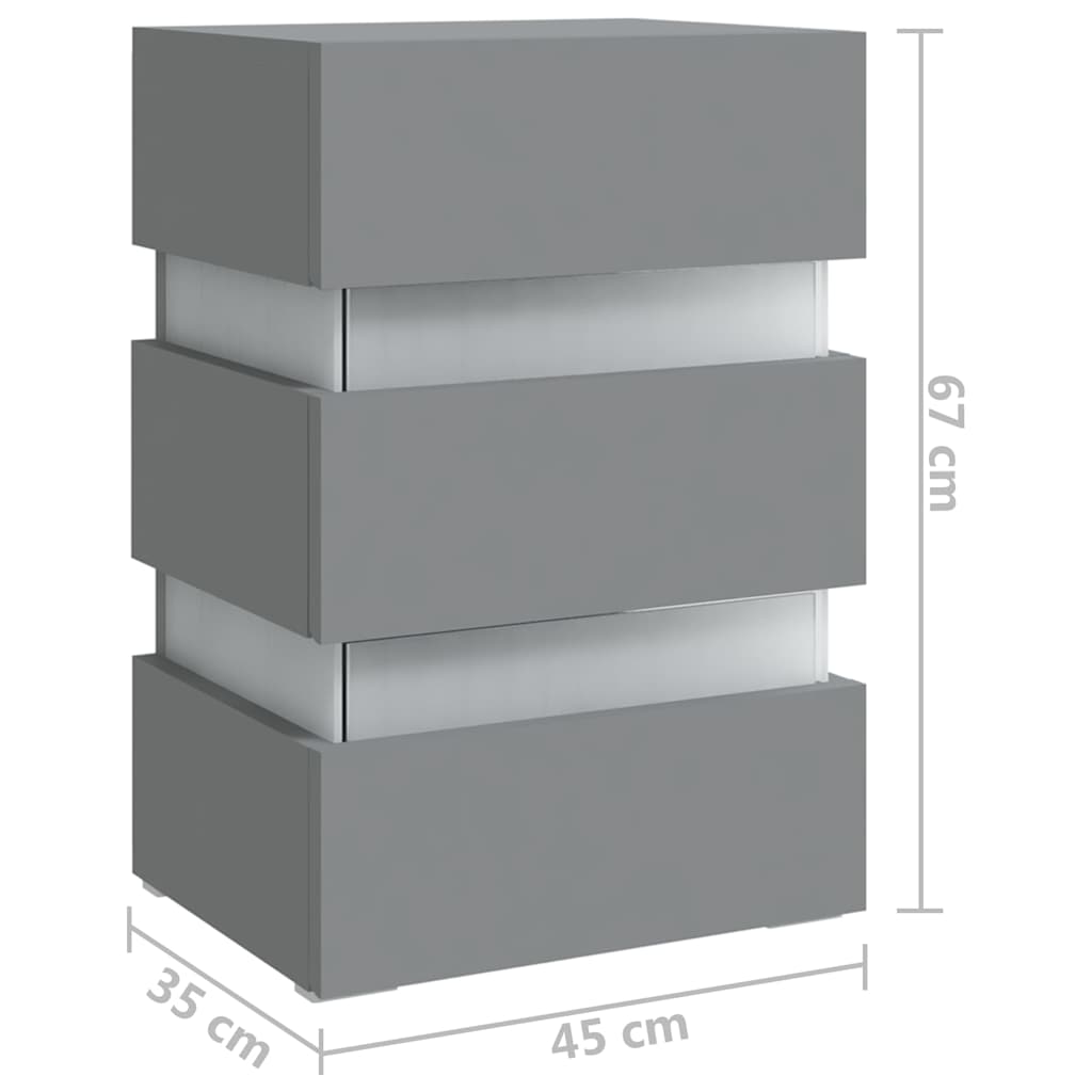 sengebord med LED 45x35x67 cm konstrueret træ grå