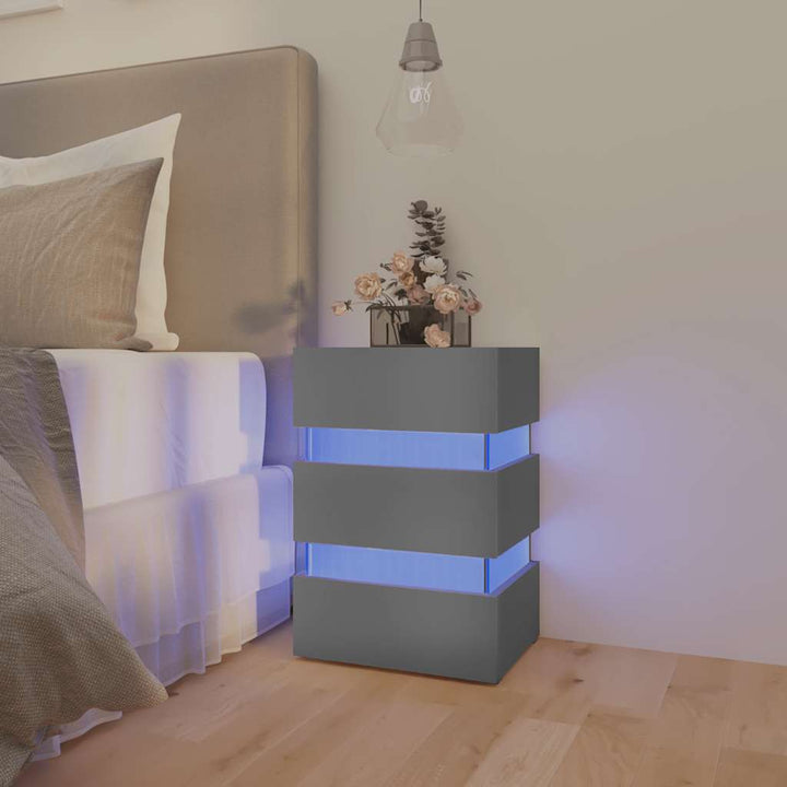 sengebord med LED 45x35x67 cm konstrueret træ grå