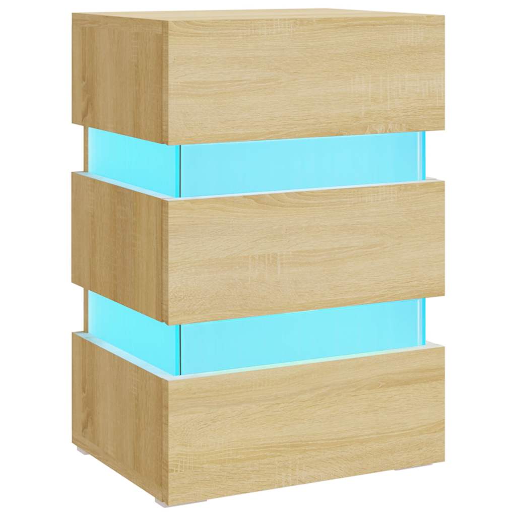 sengebord med LED 45x35x67 cm konstrueret træ sonoma-eg