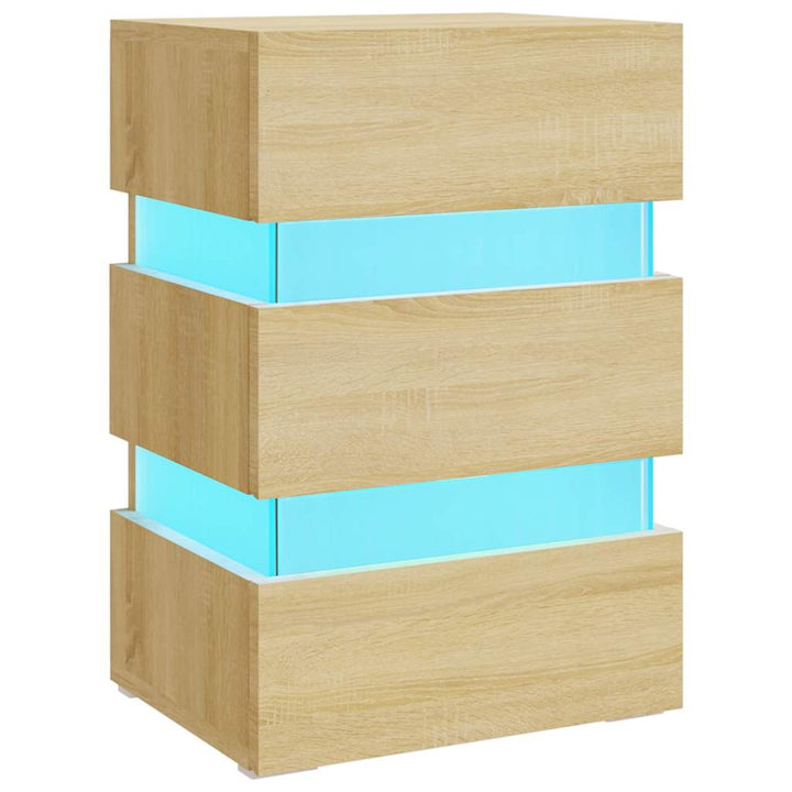 sengebord med LED 45x35x67 cm konstrueret træ sonoma-eg