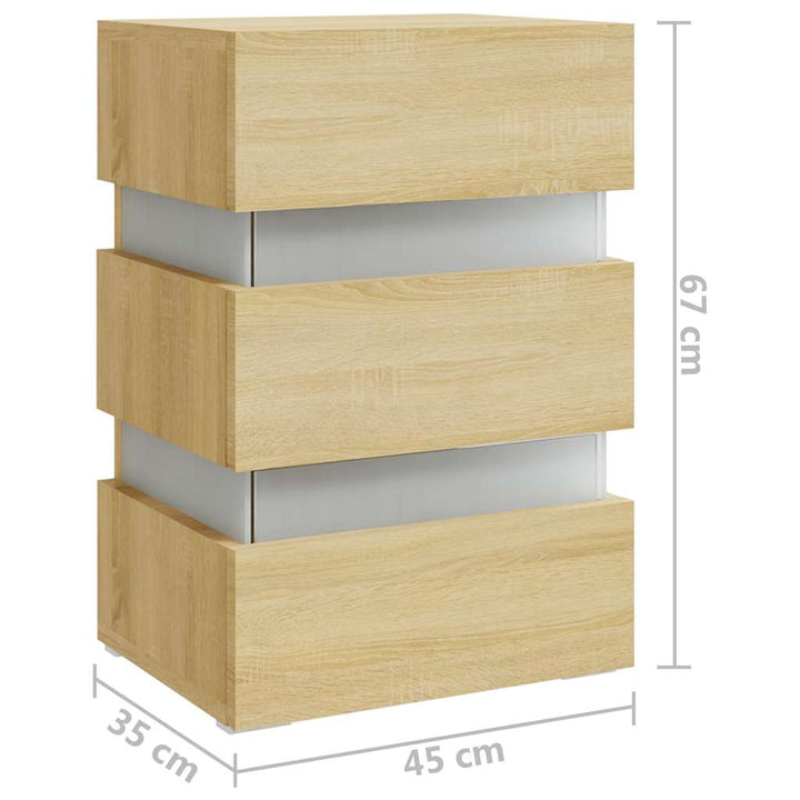 sengebord med LED 45x35x67 cm konstrueret træ sonoma-eg