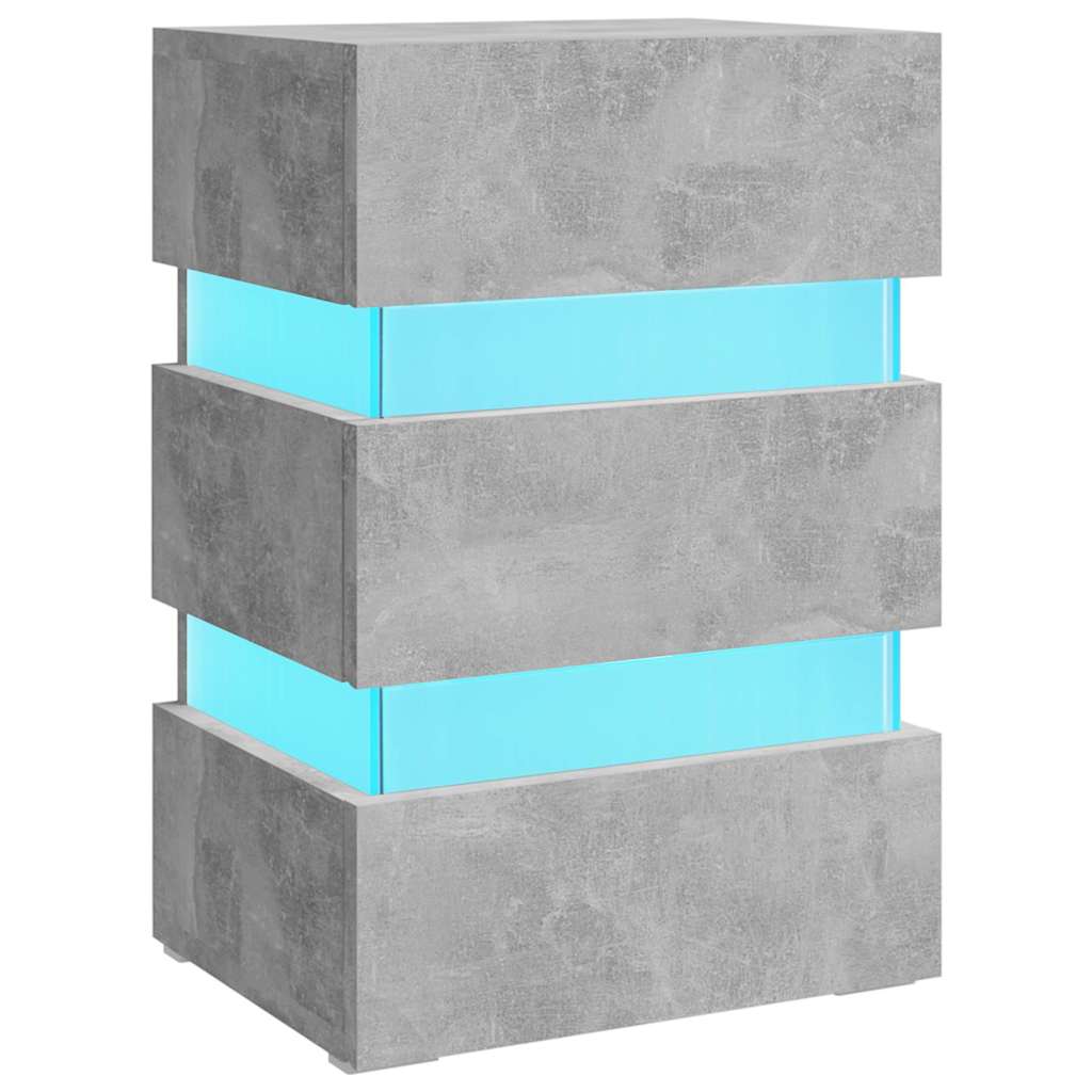 sengebord med LED 45x35x67 cm konstrueret træ betongrå