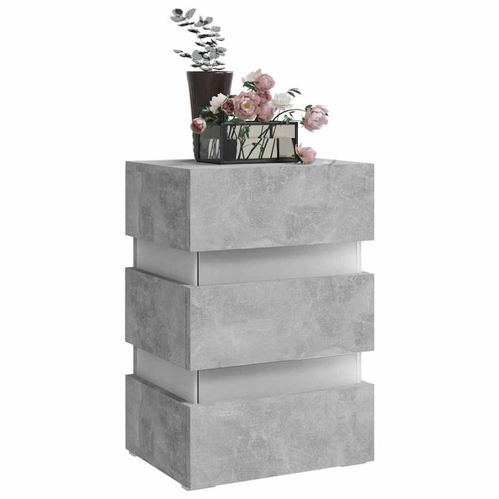 sengebord med LED 45x35x67 cm konstrueret træ betongrå