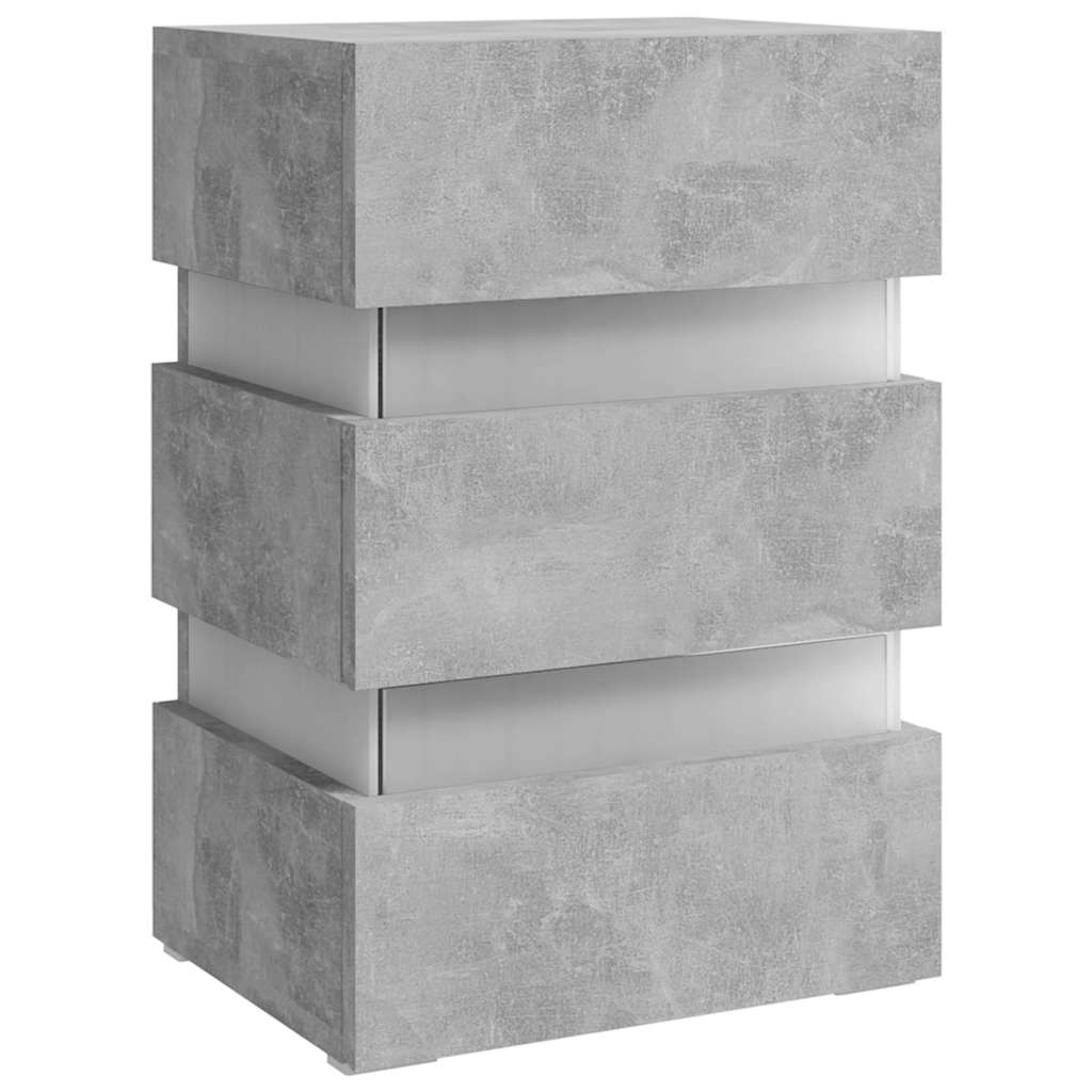 sengebord med LED 45x35x67 cm konstrueret træ betongrå