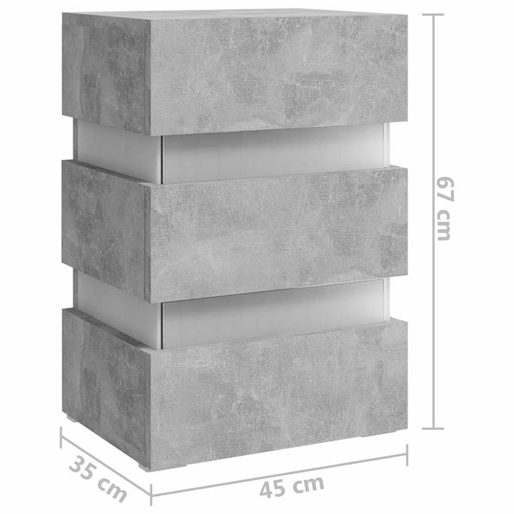 sengebord med LED 45x35x67 cm konstrueret træ betongrå