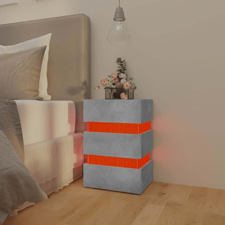 sengebord med LED 45x35x67 cm konstrueret træ betongrå