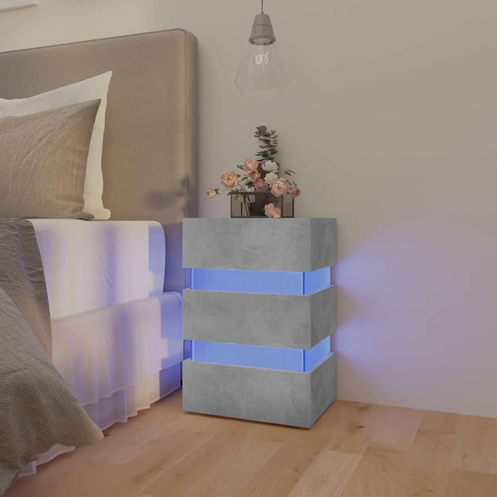 sengebord med LED 45x35x67 cm konstrueret træ betongrå