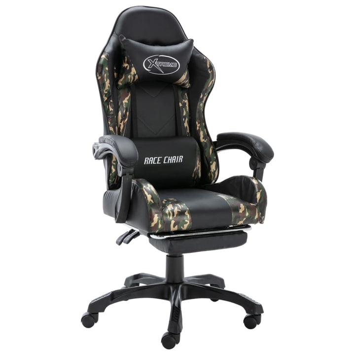 gamerstol med fodstøtte kunstlæder sort og camouflage