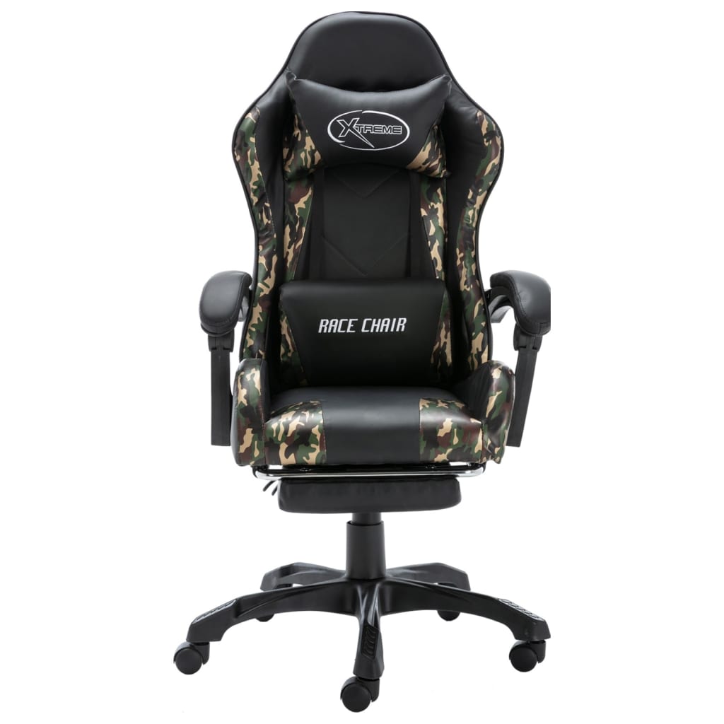 gamerstol med fodstøtte kunstlæder sort og camouflage