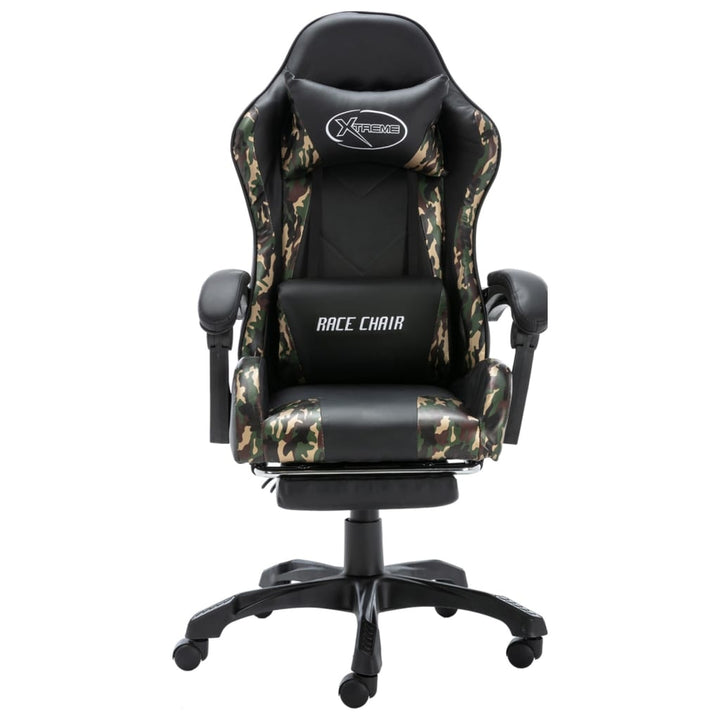 gamerstol med fodstøtte kunstlæder sort og camouflage