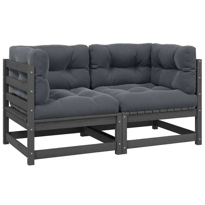 2-personers havesofa med hynder massivt fyrretræ grå
