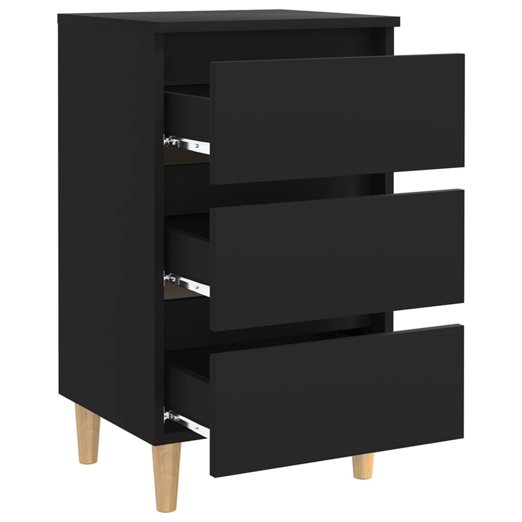sengeskabe m. massive træben 2 stk. 40x35x69 cm sort
