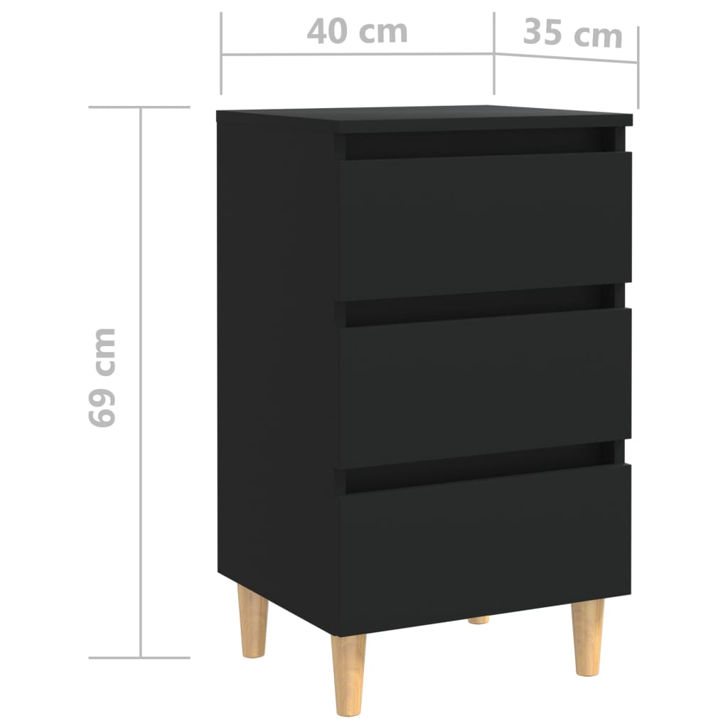sengeskabe m. massive træben 2 stk. 40x35x69 cm sort
