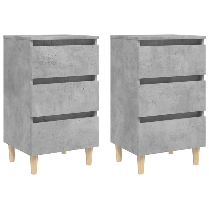 sengeskabe m. massive træben 2 stk. 40x35x69 cm betongrå