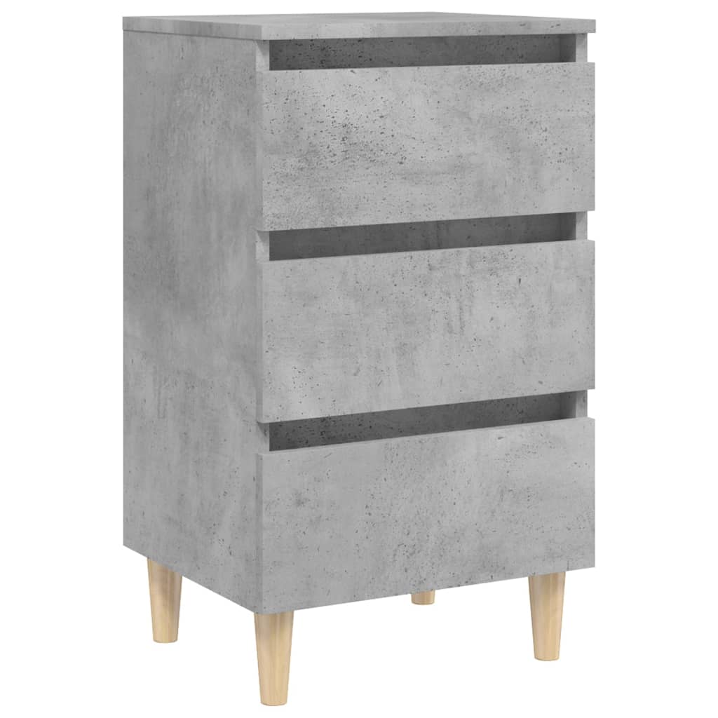 sengeskabe m. massive træben 2 stk. 40x35x69 cm betongrå