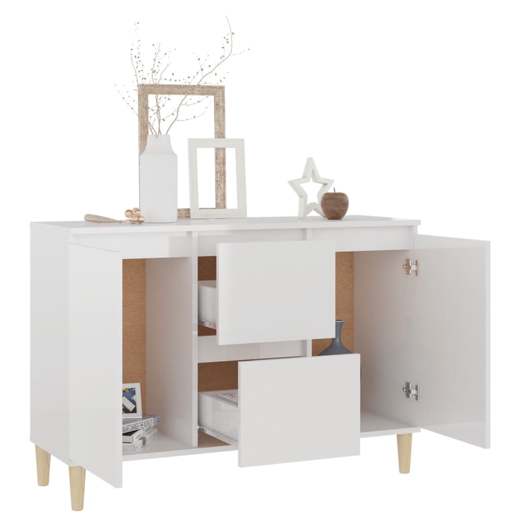 skænk 101x35x70 cm konstrueret træ hvid højglans