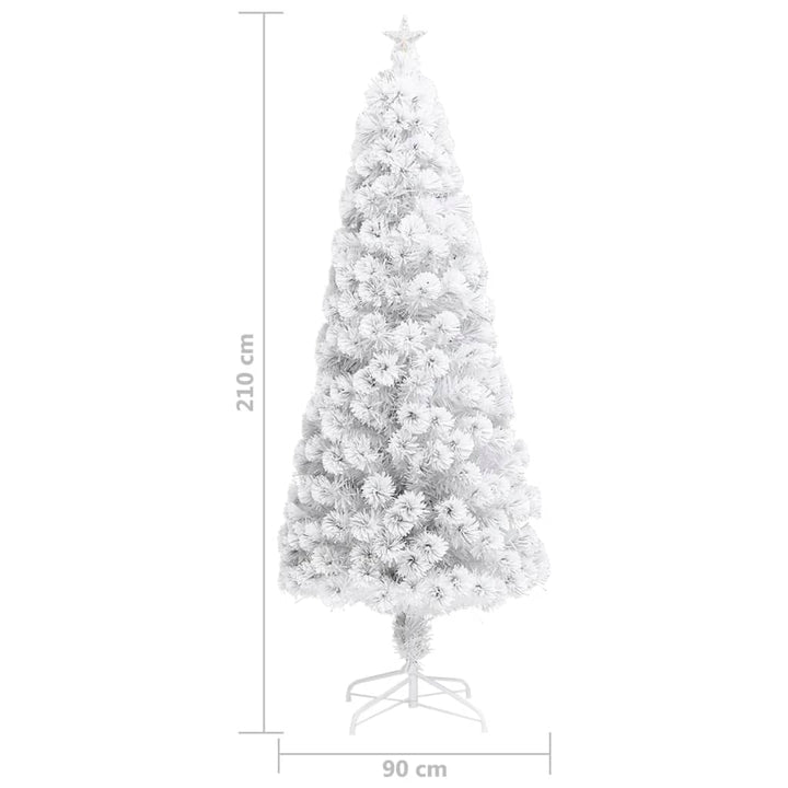 kunstigt juletræ med lys 210 cm fiberoptisk hvid